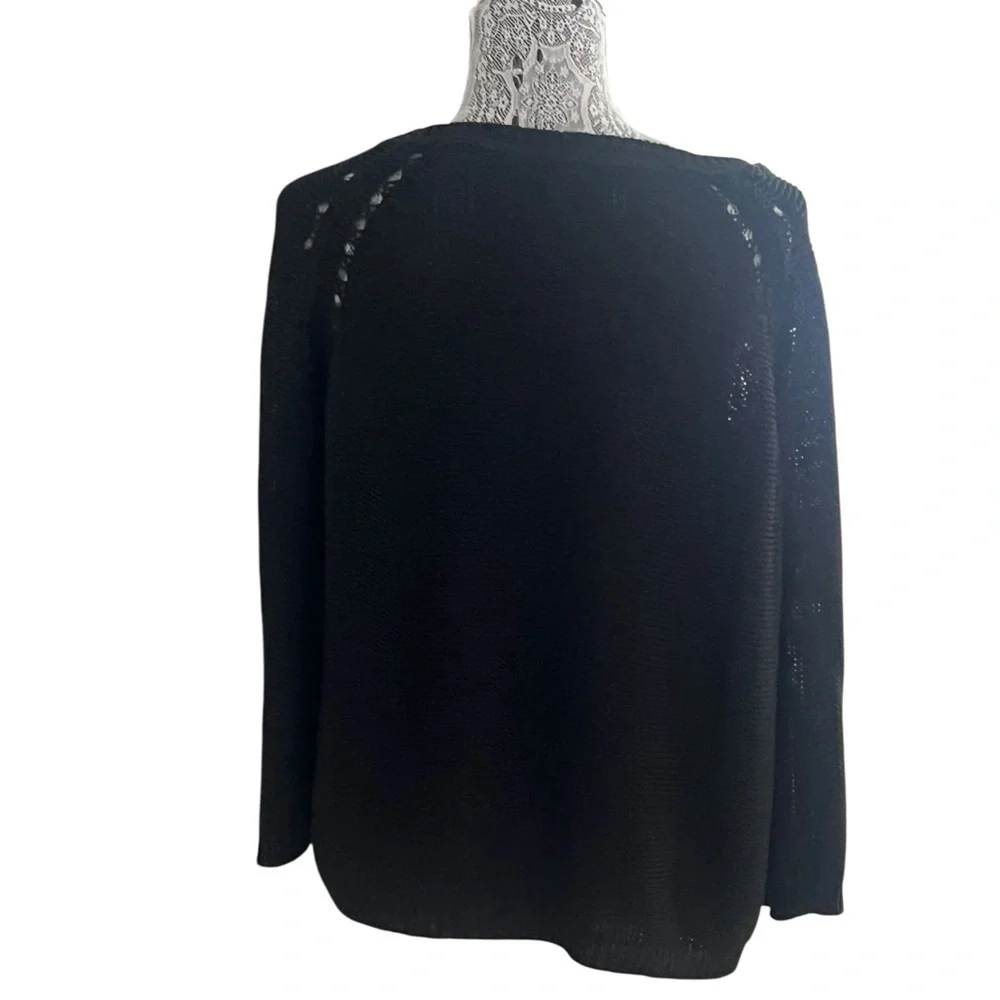 H&M Open Knit Black Sweater Lightweight Crewneck Pullover Medium
